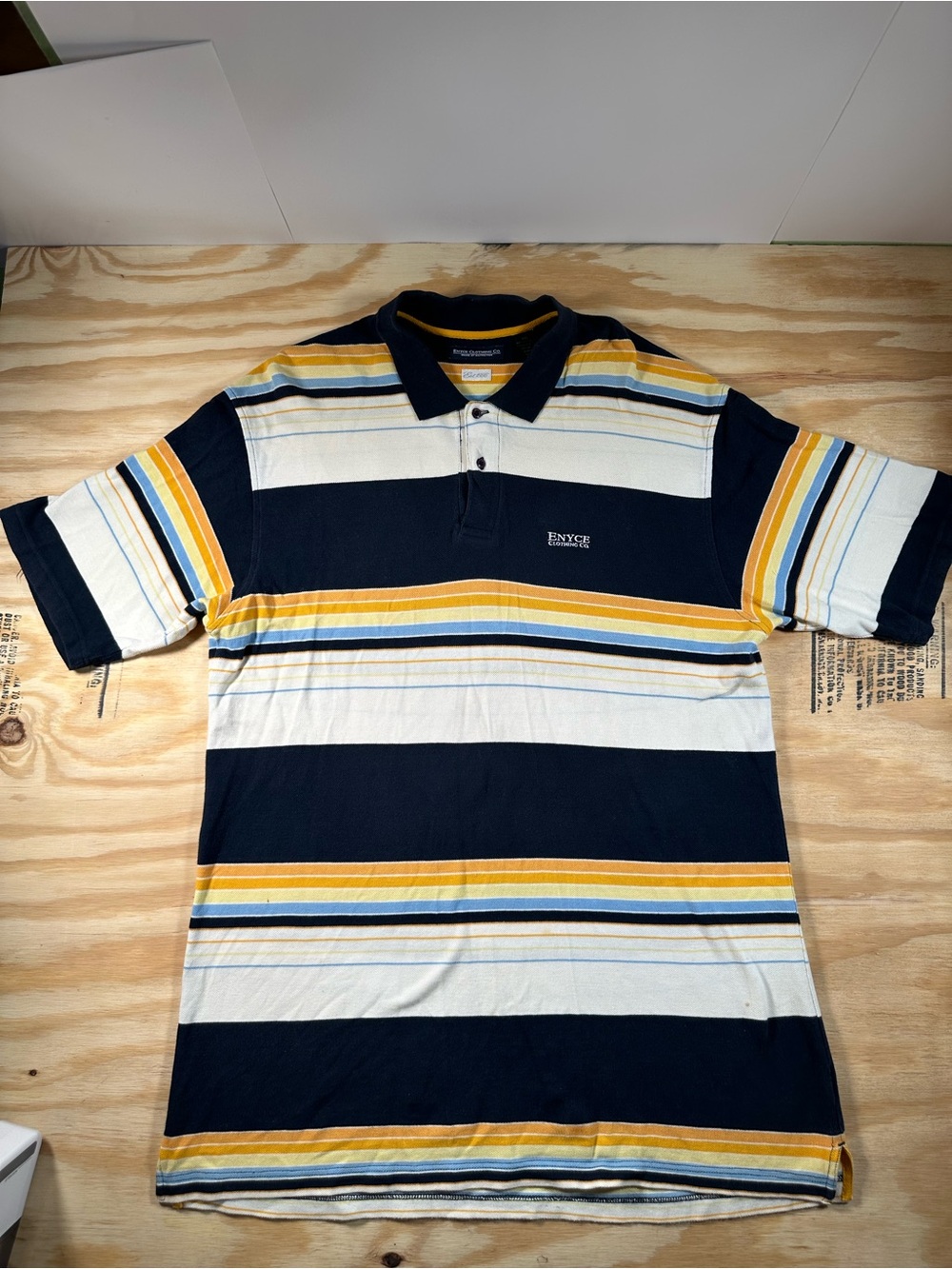 Vintage Enyce Clothing Co Striped Polo Shirt Mens XXL Y2K Streetwear Navy Gold